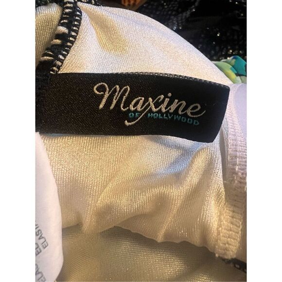 Maxine Of Hollywood 18W One Piece Swimsuit Blue Green Dot Print Ruched Slimming - Picture 8 of 9